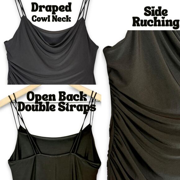 Zara LittleBlackDress Slip Slinky Cowl Draped Neck Open Back Midi L Minimalist - Picture 7 of 10